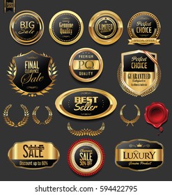 Golden badges and labels with laurel wreath collection