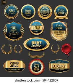 Golden badges and labels with laurel wreath collection