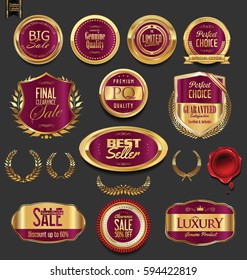 Golden badges and labels with laurel wreath collection