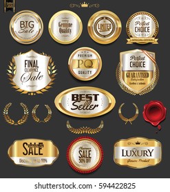 Golden badges and labels with laurel wreath collection