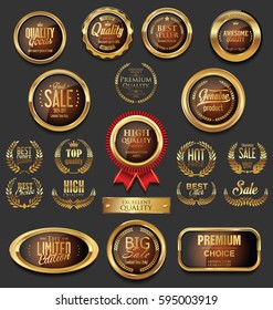 Golden badges and labels with laurel wreath collection