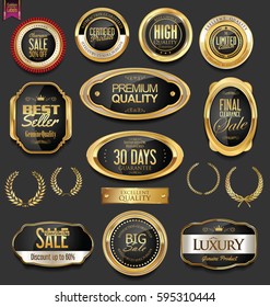Golden badges and labels with laurel wreath collection