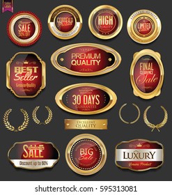 Golden badges and labels with laurel wreath collection