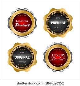Golden badges and labels with golden ribbon vector collection