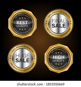 Golden badges and labels with golden ribbon vector collection