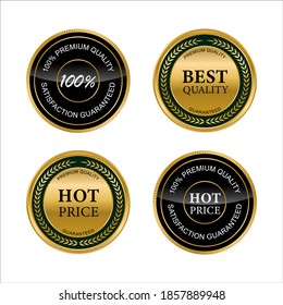 Golden badges and labels with golden ribbon vector collection