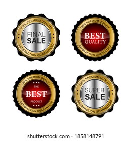 Golden badges and labels with golden ribbon vector collection