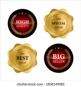 Golden badges and labels with golden ribbon vector collection