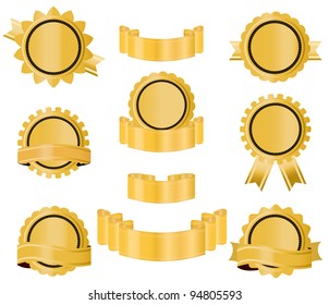 golden badges and ribbons