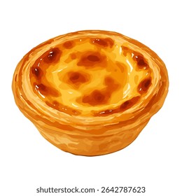 Um ovo assado dourado começa sobre fundo branco. Ótimo para menus de padaria, designs de sobremesa e embalagens relacionadas a pastelaria