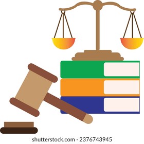 Golden balance and books image, vector art illustration