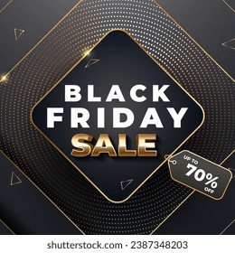 Golden Balck Friday Sale Realistic Design With Discount  Up To 70%. Vector illustration. Special Day. Up to 70% off.