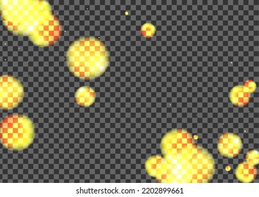 Golden Ball Background Transparent Vector. Bokeh Explosion Card. Pattern Template. Black Dot Noise Texture. Yellow Sparkle.
