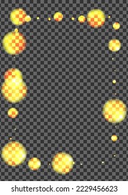 Golden Ball Background Transparent Vector. Spot Pattern Design. Celebrate Illustration. Black Flare Glow Template. Orange Birthday.