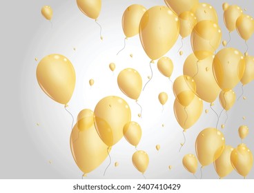 Golden Ballon Background Gray Vector. Toy Jubilee Banner. Yellow Inflatable Air. Balloon Realistic Frame. svg