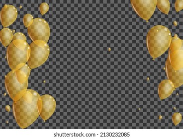 Golden Ballon Background Transparent Vector. Surprise Isolated Illustration. Gold Jubilee Baloon. Toy Fly Template.