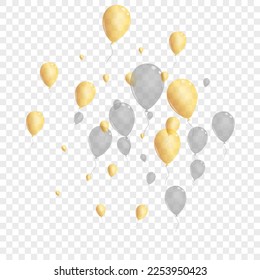 Golden Ballon Background Transparent Vector. Toy Gift Frame. Gray Label Air. Surprise Birthday Illustration.