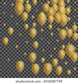 Golden Ballon Background Transparent Vector. Toy Art Illustration. Gold Jubilee Balloon. Confetti Flying Template.