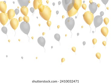 Golden Ballon Background White Vector. Surprise Shine Card. Gold Rubber Baloon. Confetti Jubilee Banner.