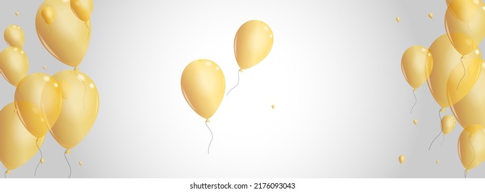 Golden Balloon Background Gray Vector. Confetti Birthday Set. Yellow Abstract Baloon. Air Jubilee Frame.