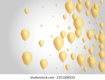 Golden Balloon Background Gray Vector. Air Reflection Illustration. Gold Sphere Baloon. Surprise Fun Border.