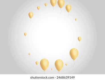 Golden Balloon Background Gray Vector. Surprise Streamers Illustration. Yellow Shine Helium. Baloon Concept Template.