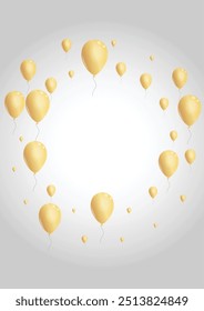 Vetor cinza de fundo de balão dourado. Cartão do Jubileu Surpresa. Correntes Amarelas Air. Quadro inflável de Confete.