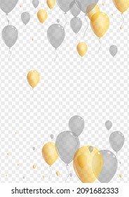 Golden Balloon Background Transparent Vector. Air Event Design. Gray Present Helium. Baloon Light Template.