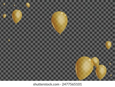 Golden Balloon Background Transparent Vector. Helium Present Set. Yellow Celebration Toy. Confetti Anniversary Card.