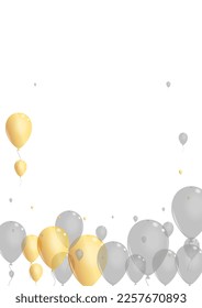 Golden Balloon Background White Vector. Ballon Anniversary Banner. Gold Birthday Surprise. Toy Love Template.
