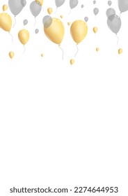 Golden Balloon Background White Vector. Ballon Entertainment Set. Silver Fun Air. Baloon Isolated Illustration.