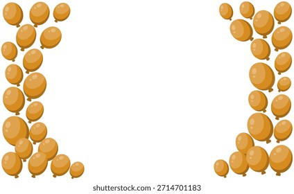 Quadro de balão dourado isolado no fundo branco, borda de balões de ar. Cartão ou faixa de abertura, venda, conceito festivo. Ilustração vetorial em estilo plano.