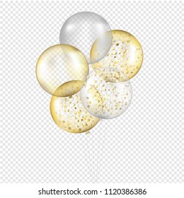 Golden Balloon With Golden Glitter Transparent Background Set With Gradient Mesh, Vector Illustration