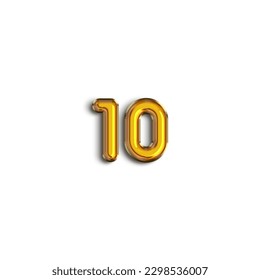 Golden balloon number 10 isolated on white background. Vector illustration