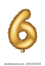 golden balloon number six icon isolated