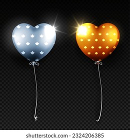 Golden balloon set with maple pattern on transparent background vector 3d realistic gold festive helium balloons template premium vector