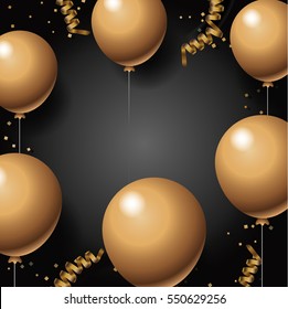 Golden Balloon And Streamers Background. To Celebrate A 50th Gold Anniversary, Birthday Or Other Special Event. EPS 10 Vector.