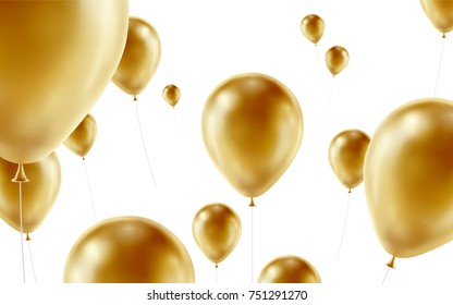 Golden balloons background, party or festival decoration elements in 3d illustration