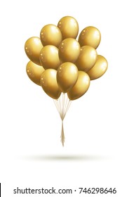 Golden balloons bunch on white background. Vector illustration.