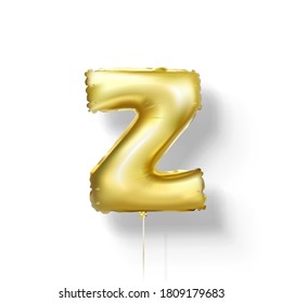Golden balloons letters from foil. 3d vector realistic.Z