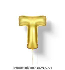Golden balloons letters from foil. 3d vector realistic.T