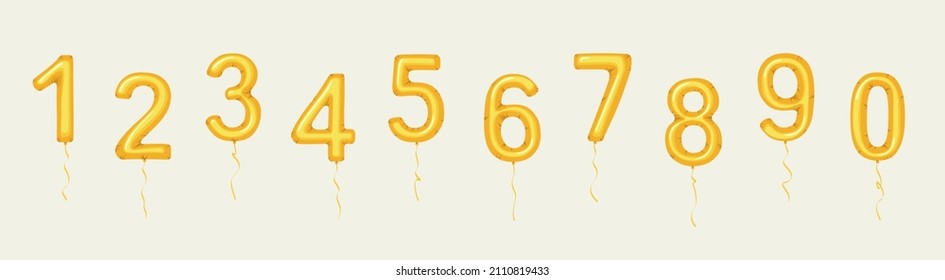 Golden balloons with numbers from 0 to 9.