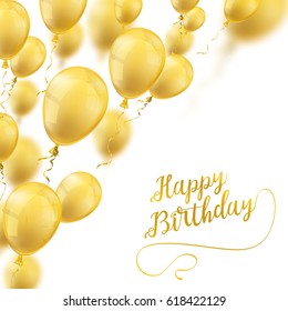 Golden balloons on the white with the text Happy Birthday. Eps 10 vector file.