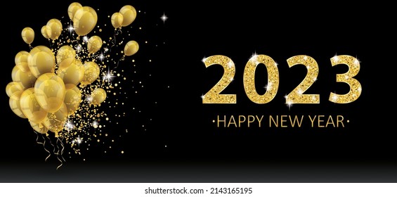 Golden Balloons Golden Particles Confetti 2023 New Year Black