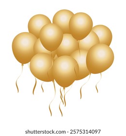 Golden balloons protected on white