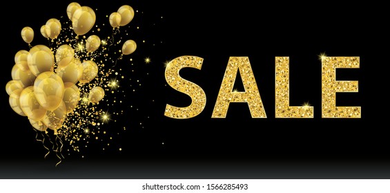 Golden balloons with the text Sale. Eps 10 vector file.