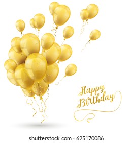 Golden balloons with white background with text Happy Birthday. Eps 10 vector file.