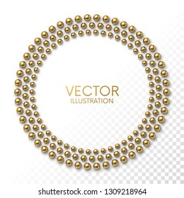 Golden balls arranged in circle frame on white background with place for your content