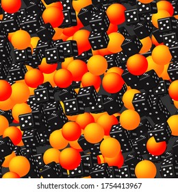 Golden Balls and Black Dice Seamless Pattern
