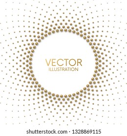 Golden balls in the form of circle frame on white background with place for your content
